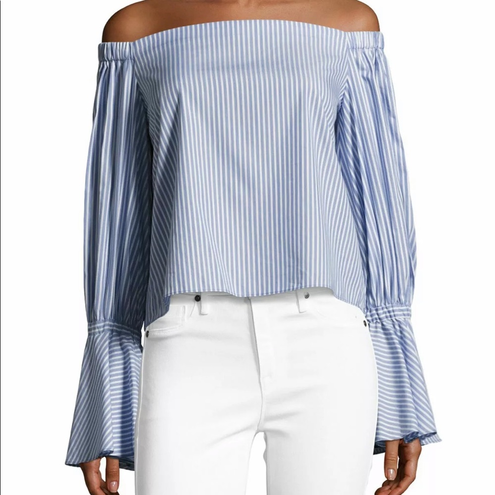ALEXIS Intermix *Juniper* blue white striped off shoulder top M?